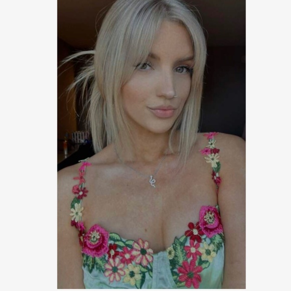 Green Satin Long Dress Floral Embroidery On Bust and Spaghetti Straps - Picture 12 of 16